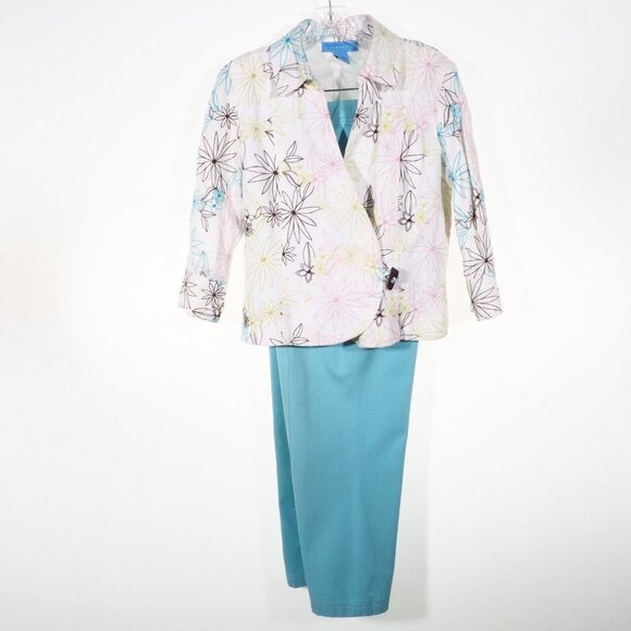 Doncaster Outfit Womens Size 10 Blazer Pants Linen Cotton Embroidered Multi - Picture 1 of 12